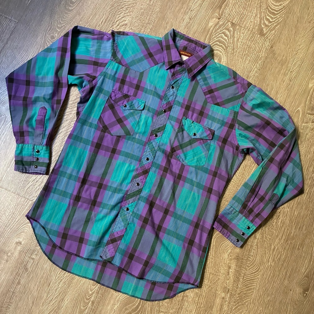 Vintage 90s Rustler X-Long Tails Plaid Western Snap Shirt USA Medium